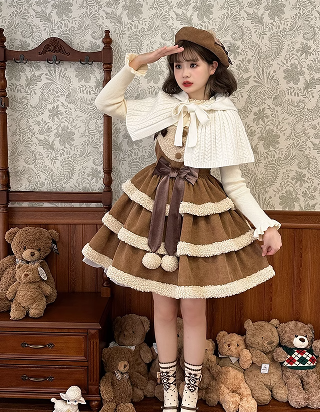 Alice Girl~Lolita Gingerbread Bear~Christmas Lolita Dress Red Jumper Dress   