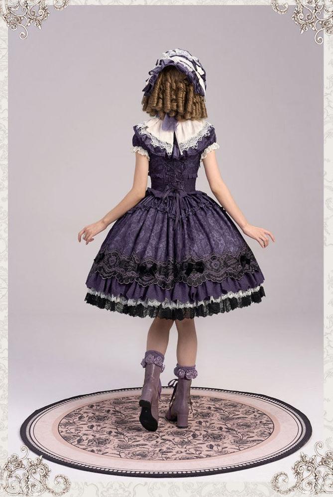 Clockwork Doll - Gothic Lolita Printed Dress, Lace & Bows 45186:839350