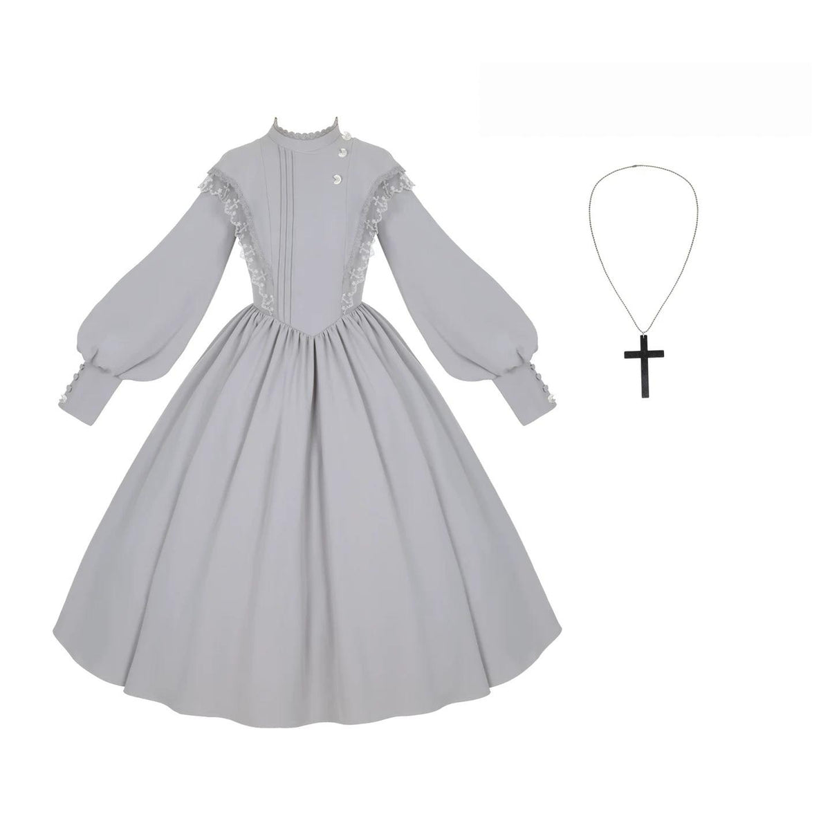 Moon Phase - Gothic Lolita OP Dress Set, Detachable Cross-Shaped Apron (M S) 46035:873471