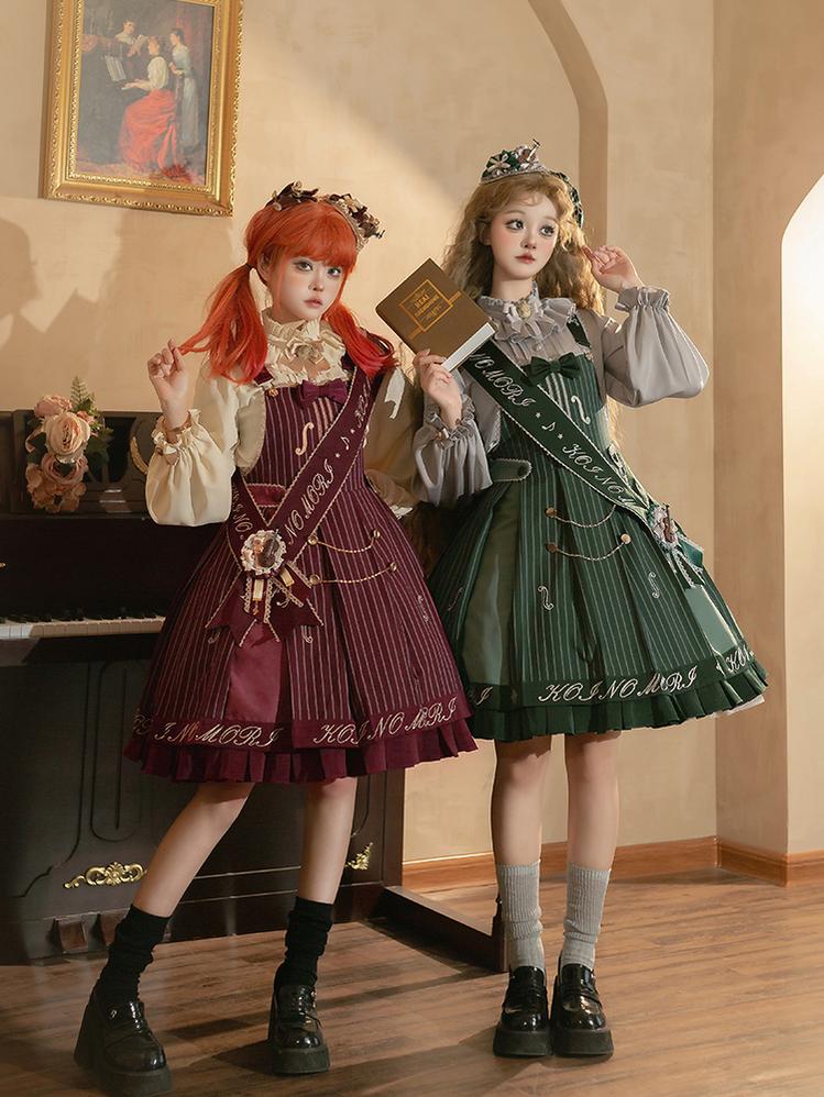 Forest Fluorescent Carps - Classic Lolita Salopette Set Violin Preppy Style Dress