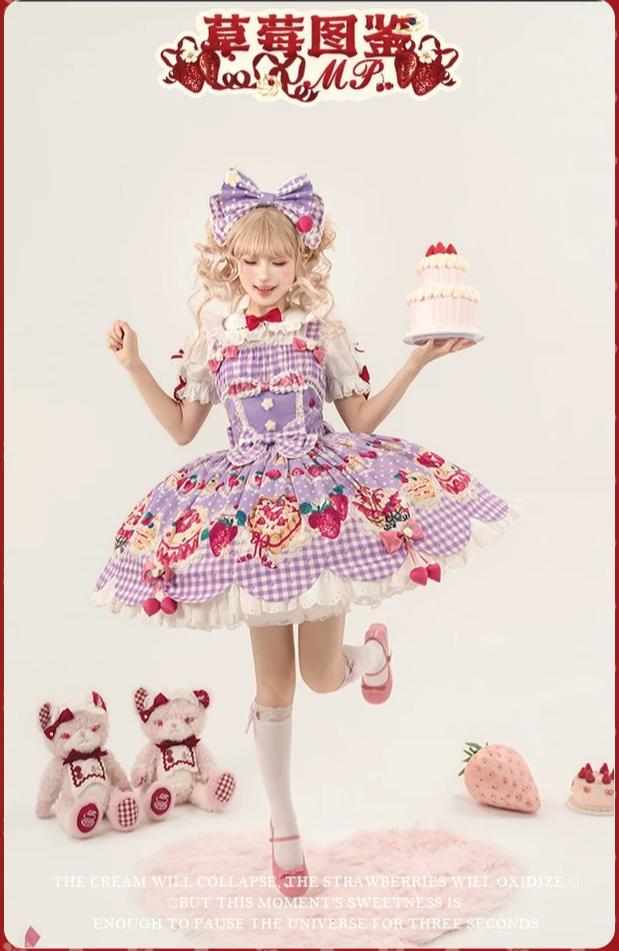 Strawberry Cake Pictorial - Cotton Sweet Lolita Petal Hem JSK, Strawberry Cake Print 45810:863219