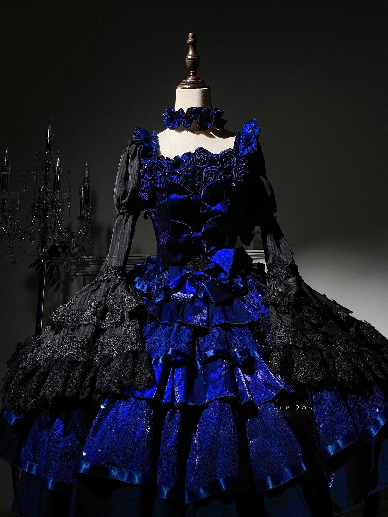 Eternal Night Rose - Gothic Lolita Doll Style JSK Dress, Tiered Ruffles Hime Sleeve Inner Wear Only S