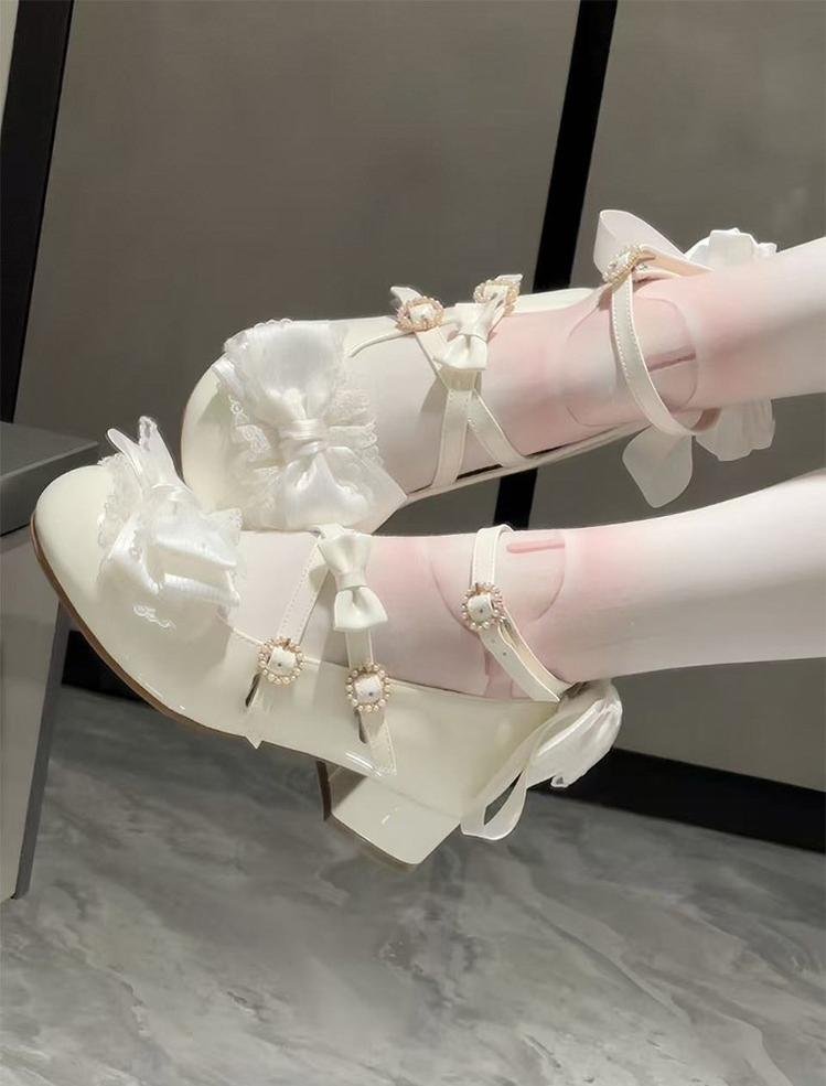 Cloud Satin Dream - Sweet Lolita Shoes, Ribbon Bows & Round Toe