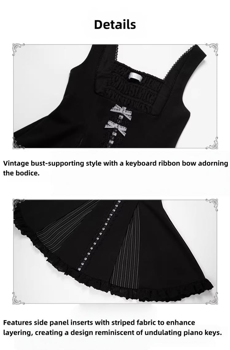 Monochrome Sonata - Classic Lolita Bust-supporting JSK Set, Piano Inspired