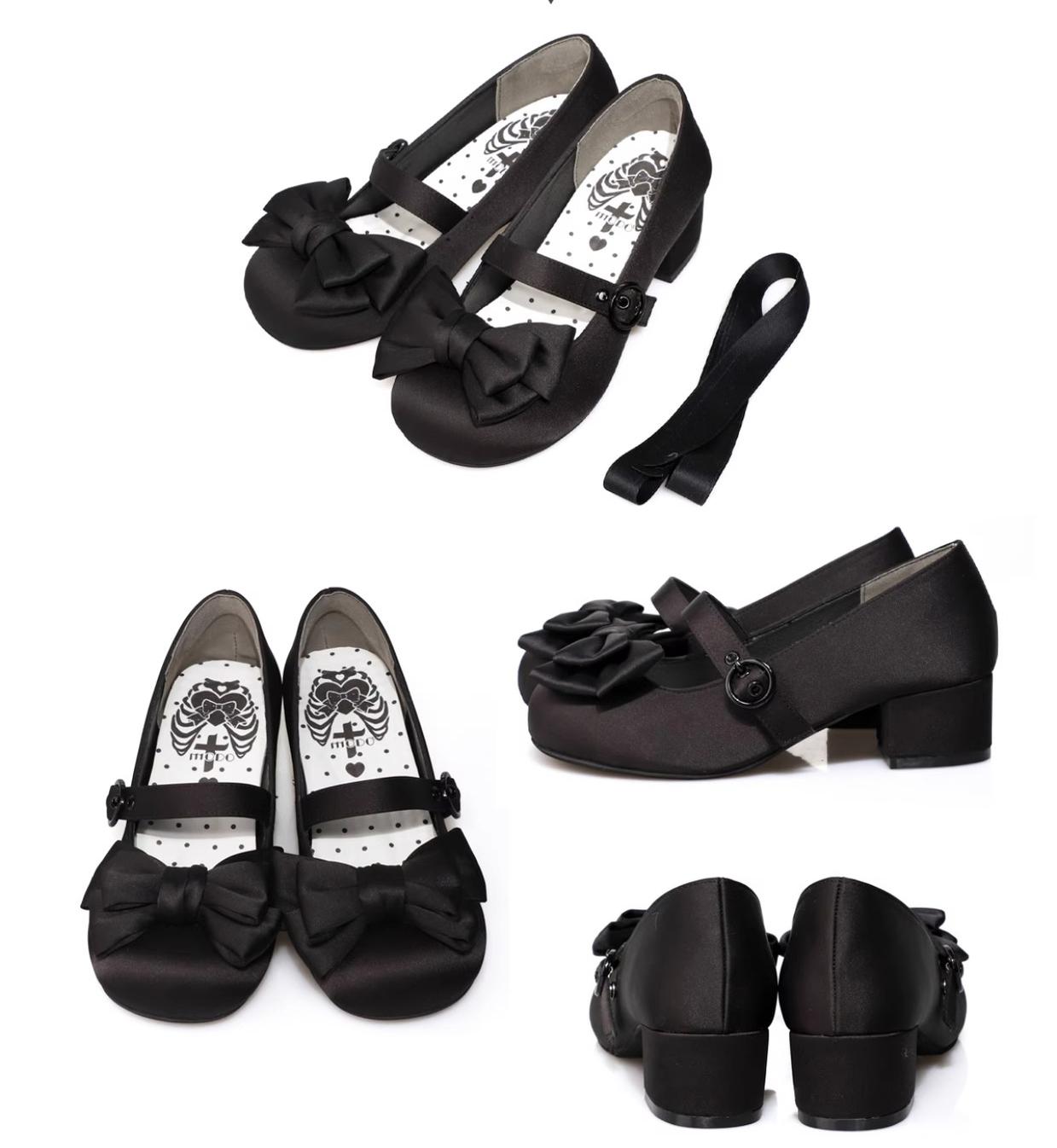 MODO~Sissi~Sweet Lolita Shoes Satin Low Chunky Heels with Bow 42594:749212