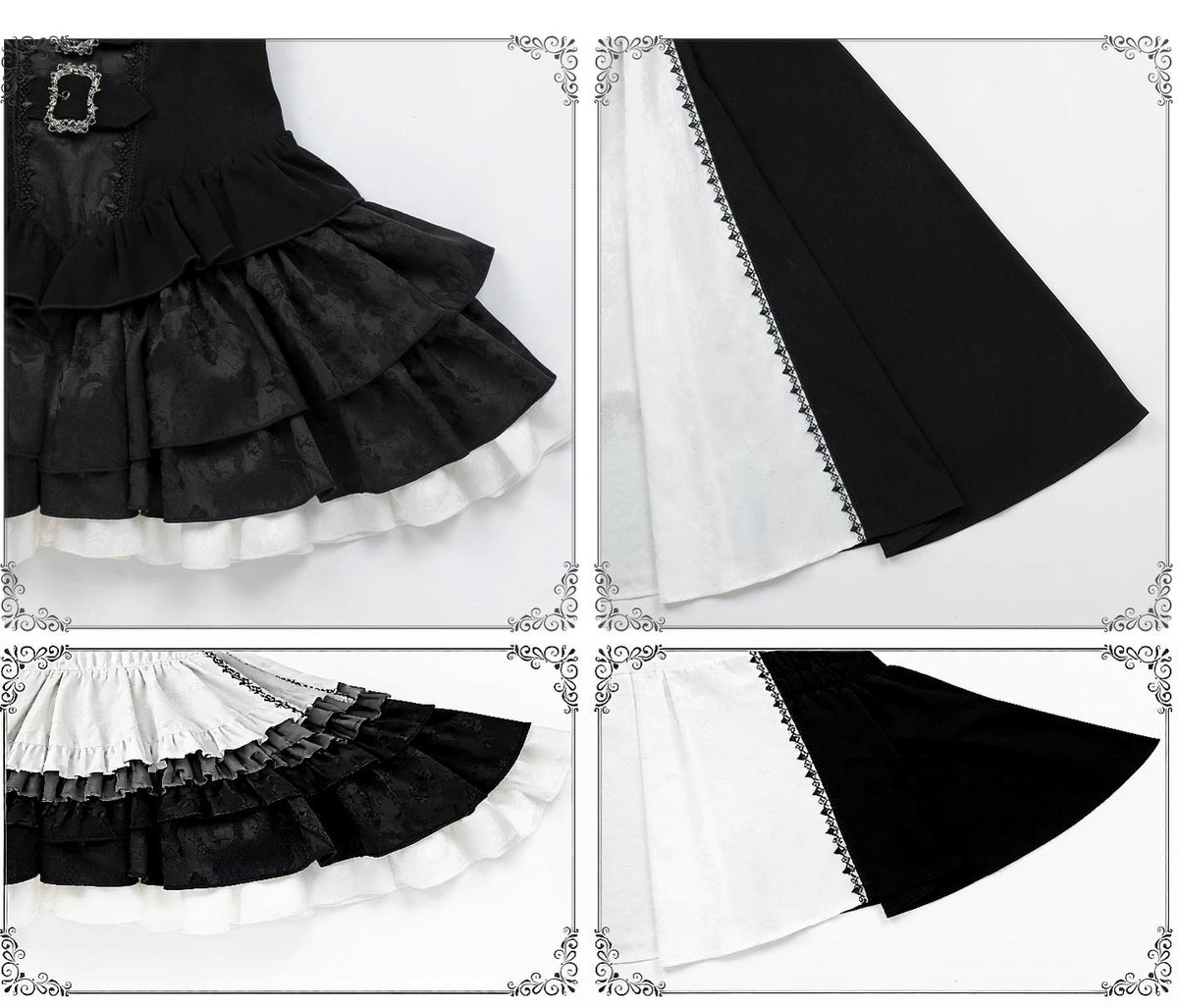 Klein - Black and White Gothic Lolita OP Dress Set, Metal D-rings 45996:871479