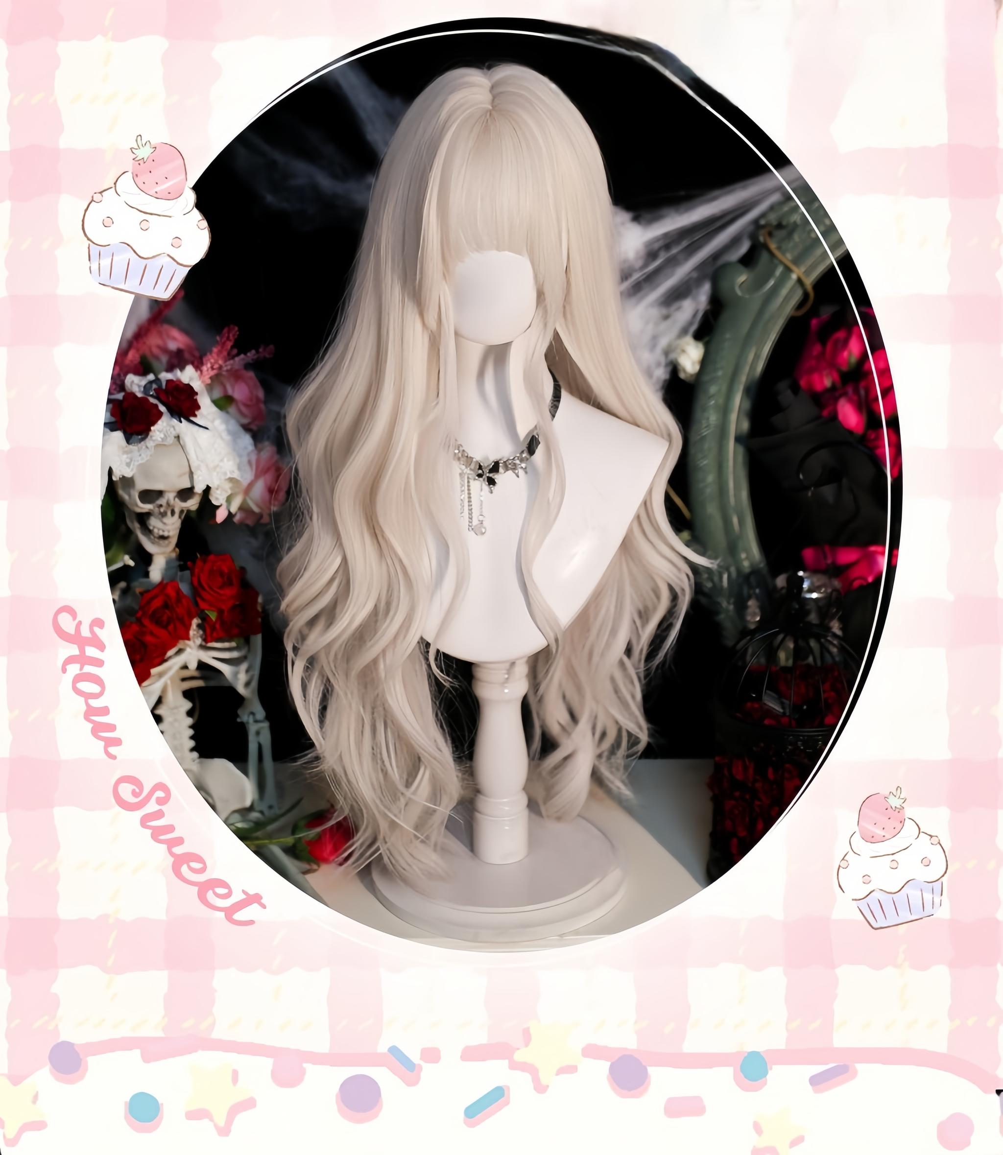 Dalao Home - Moko - Gothic Lolita Wig Pearl Milk Grey Long Curly Hair Pearl milk grey wig with a hairnet