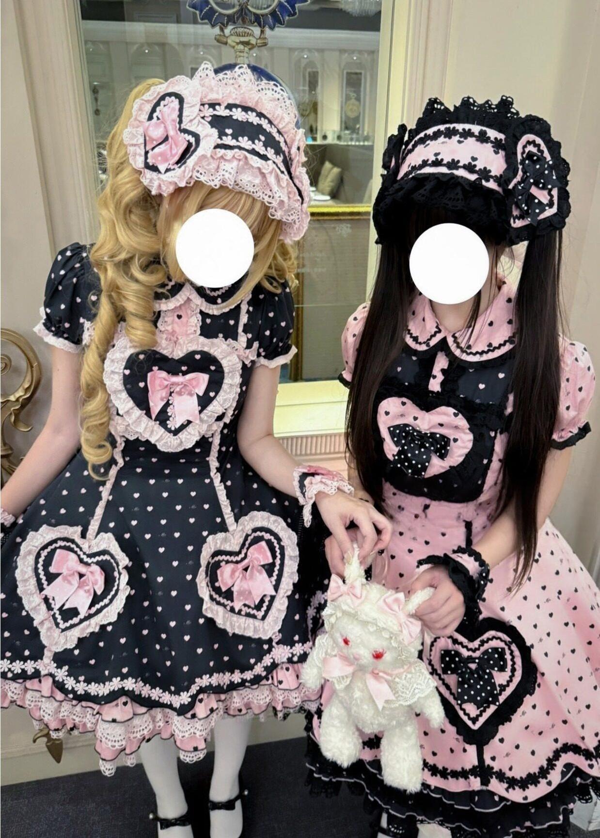 Maiden's Heart Knot - Cotton Old School Lolita Dress, Heart Polka Dot