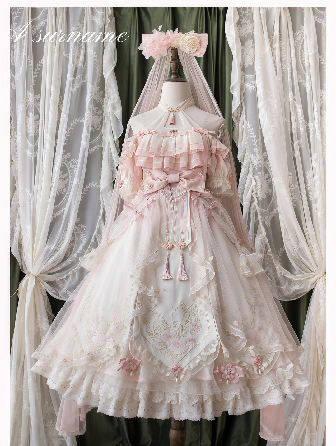 Unicorn Wings~Quetao~Pink Lolita Chinese Style Dress Outfit Halter Collar OP