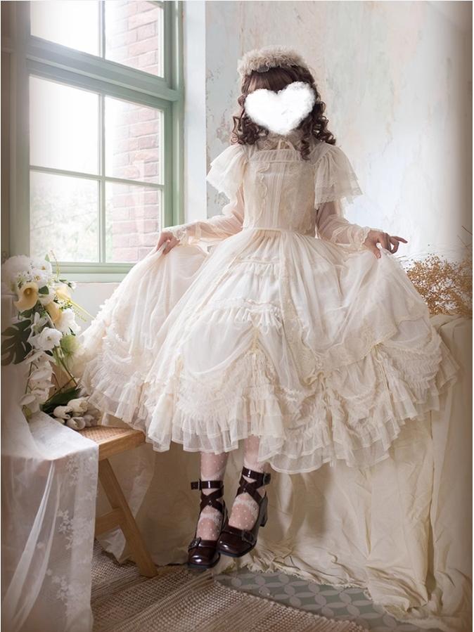 ThinkFly~Pleated Heart~Elegant Lolita Petticoat with Dotted Gauze Hem