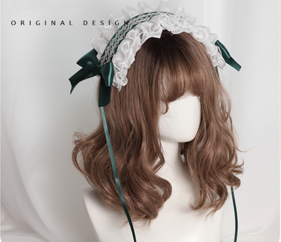 (Buyforme)Their Past Decorations~Sweet Lolita Cat Ear Hairband dark green hairband  