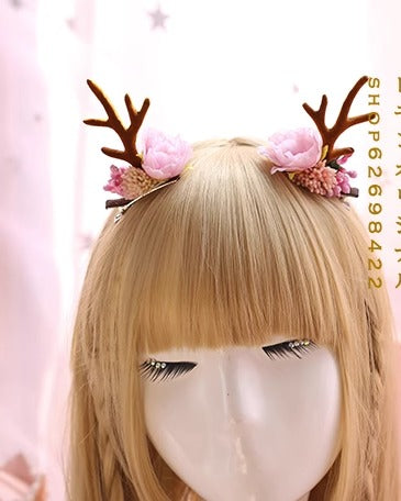 Xiaogui~Christmas Deer Horn and Daisy Lolita Hair Clips   