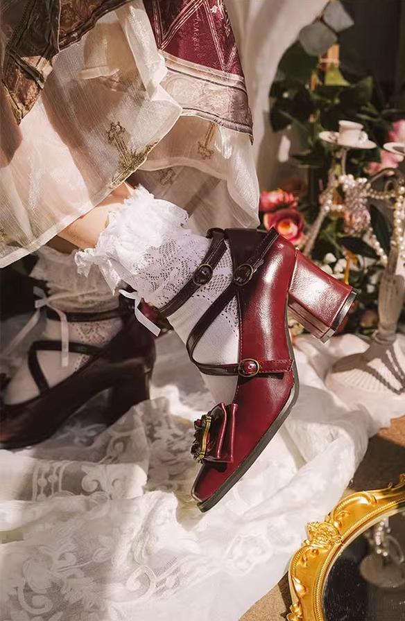 MODO~Frame Cocoa~Elegant Mid-Heel Lolita Shoes With Square Toe 42944:767203