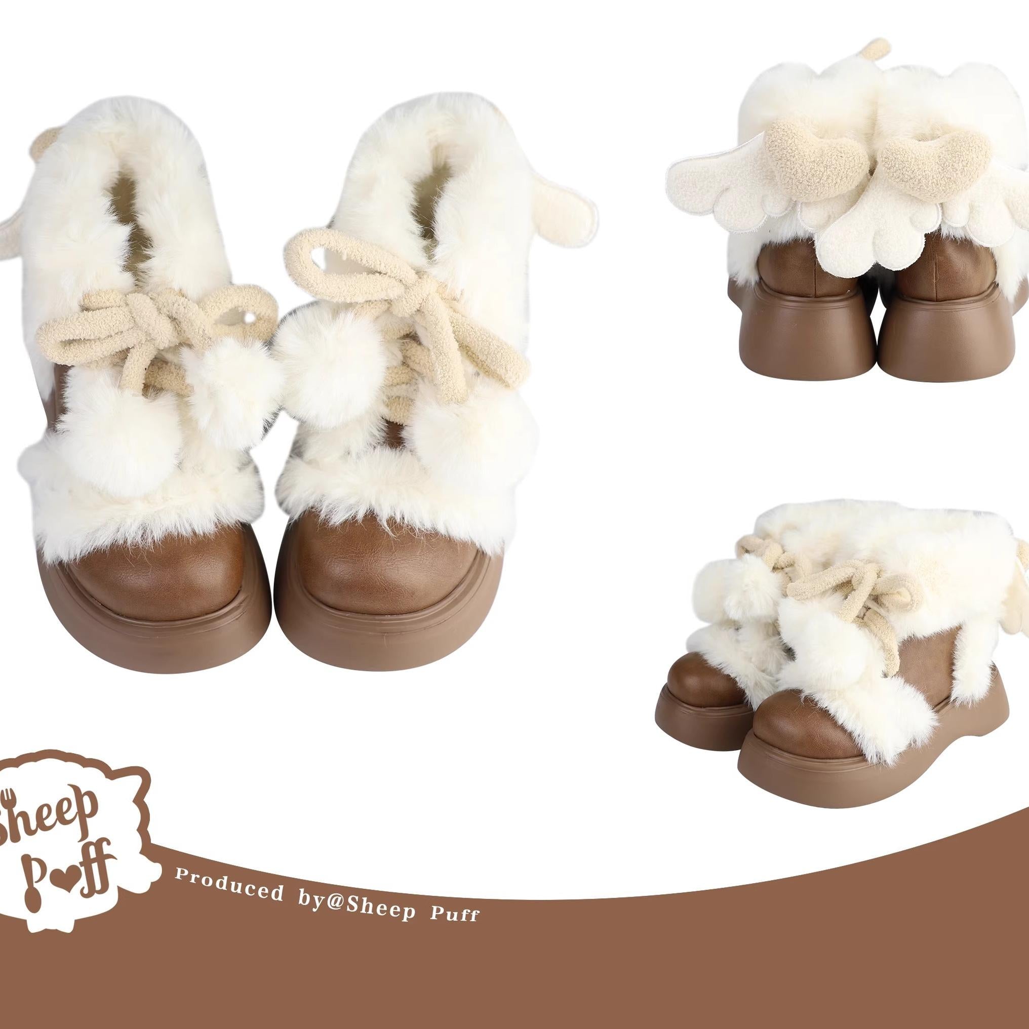 Sheep Puff - Fluffy Qubi - Winter Lolita Shoes Sweet Warm Snow Boots with Plush