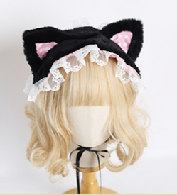 Xiaogui~Sweet and Lovely Lolita Cat Hair Band star cat hairband (black and pink)  