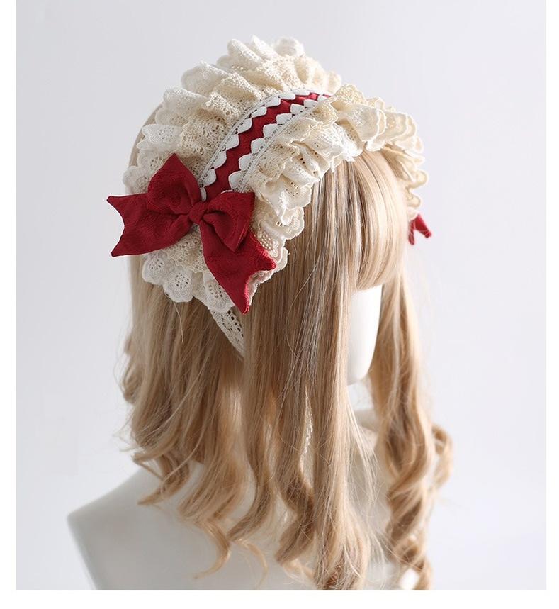 Xiaogui~Sweet Lolita Headband Lace Hairband Ballet Style Dark Red