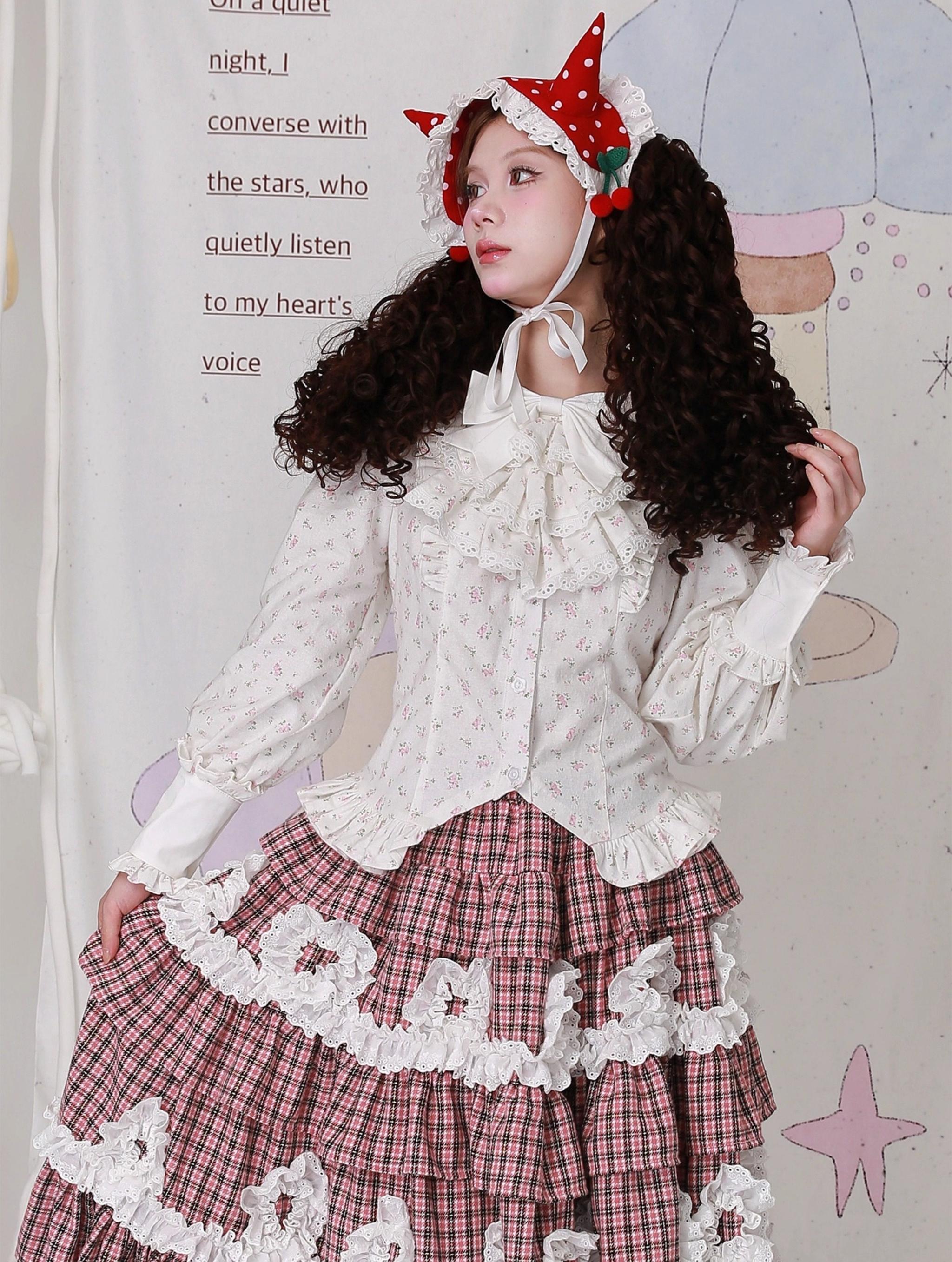 Old School Lolita Cotton Shirt, Floral Print 44517:812220