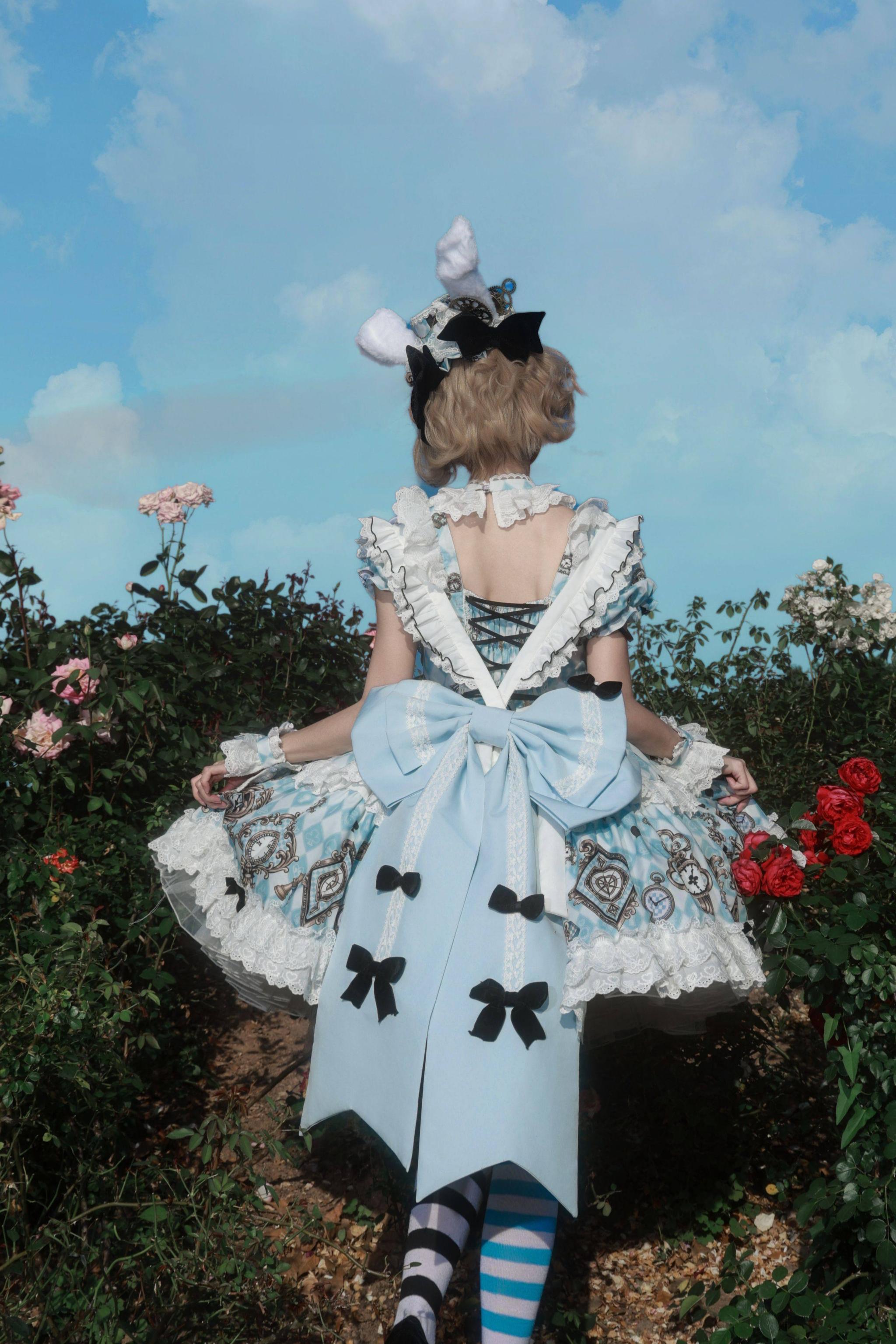 Unnamed Journey - Sweet Lolita Argyle Printed OP Dress with Bunny Details 45510:850437
