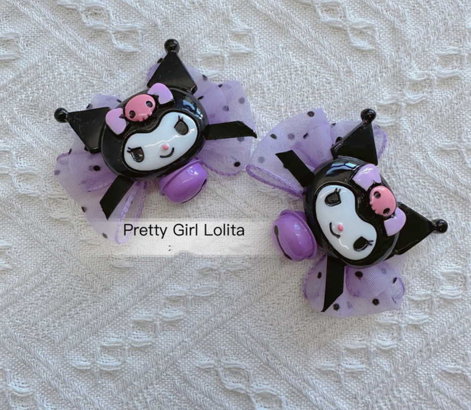 Pretty Girl Lolita~Purple Black Cartoon Kulomi~Kid Lolita Accessory Clips and Cane a pair of shoe clips  