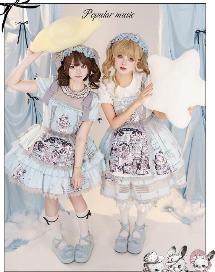 Honey Machine~Doll Theater~Sweet Lolita OP/JSK Bunny Print Daily Lolita Dress   