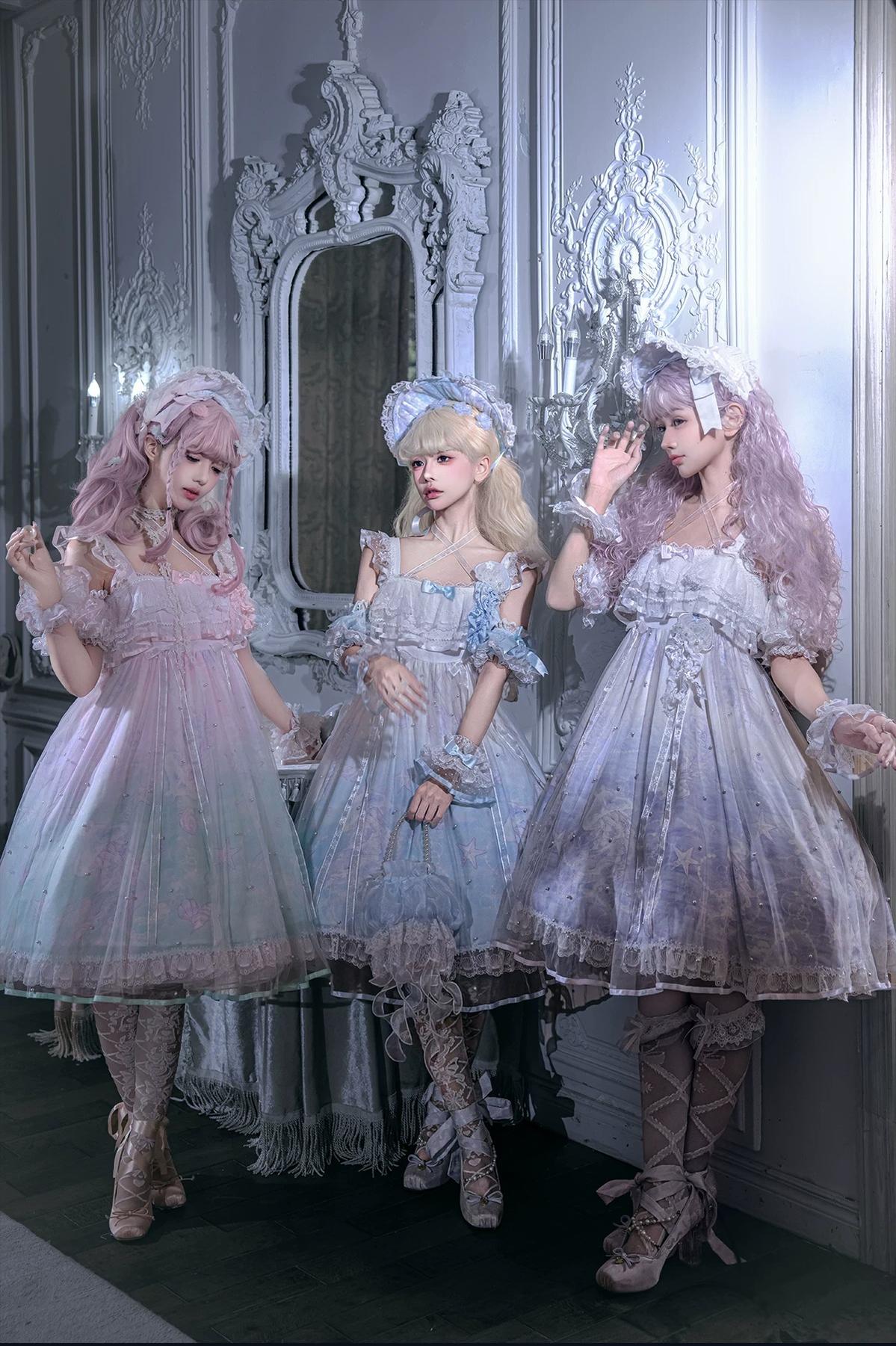 Windchime Jellyfish - Sweet Lolita Halter Neck JSK Dress, Jellyfish Print & Overlay 45756:861323