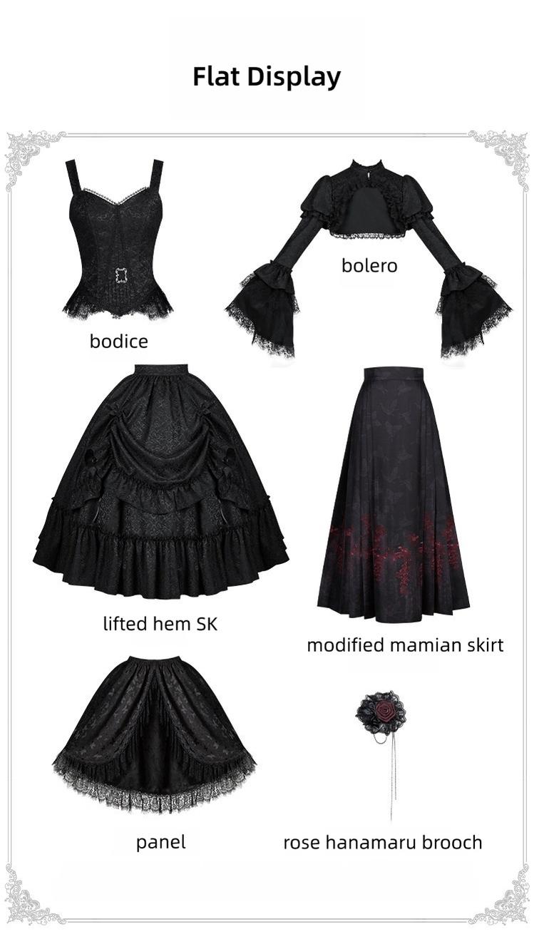 Under the Hanging Moon - Black Gothic Lolita SK Set, Modified Mamian Skirt