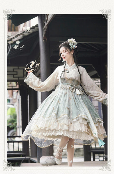 Bramble Rose~Pure White Autumn~Han Lolita JSK Dress Set   