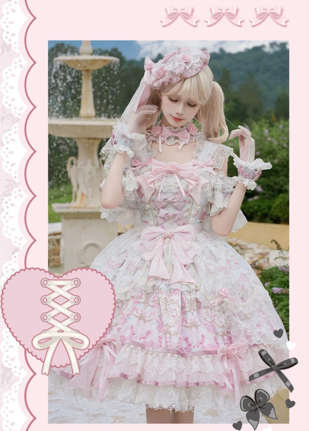 Palace Rose - Gorgeous Classic Lolita Rose Printed JSK Dress with Lace 45729:859599