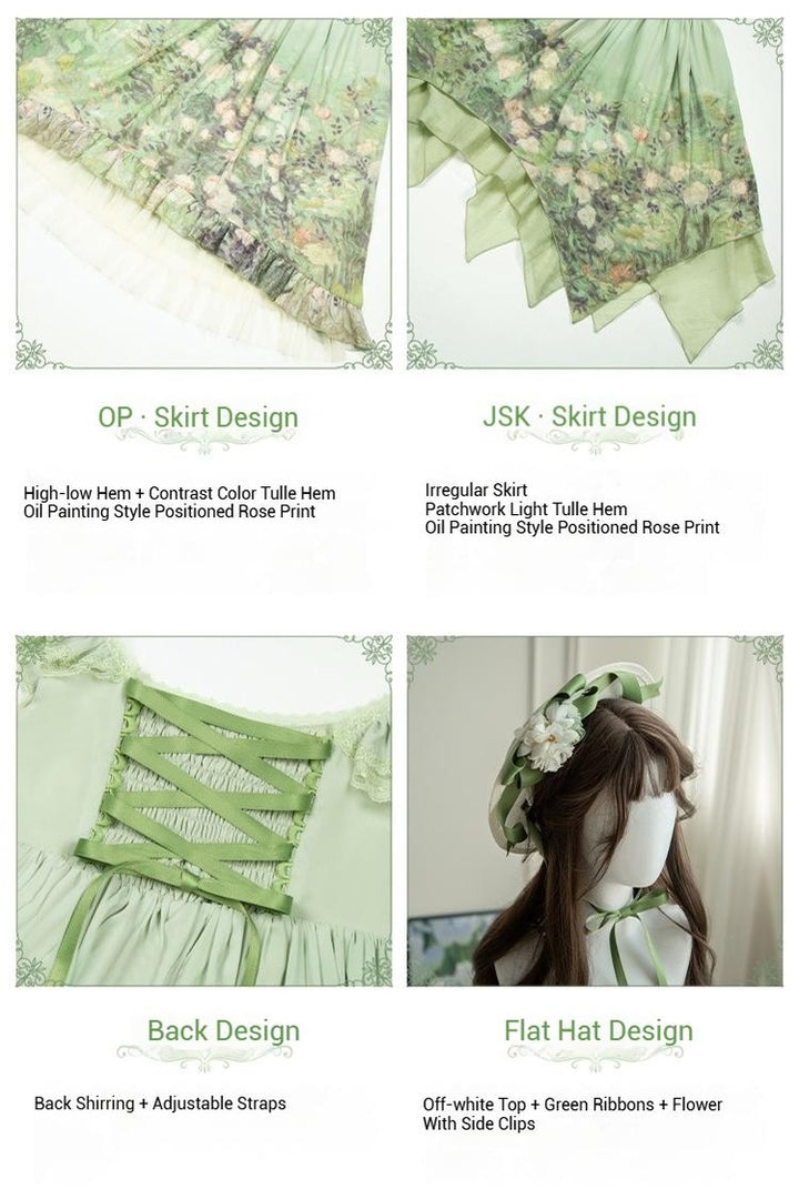 With PUJI~Blooming Rose~Chiffon Classic Lolita Dress Set Painting Styled OP & JSK 42925:758723