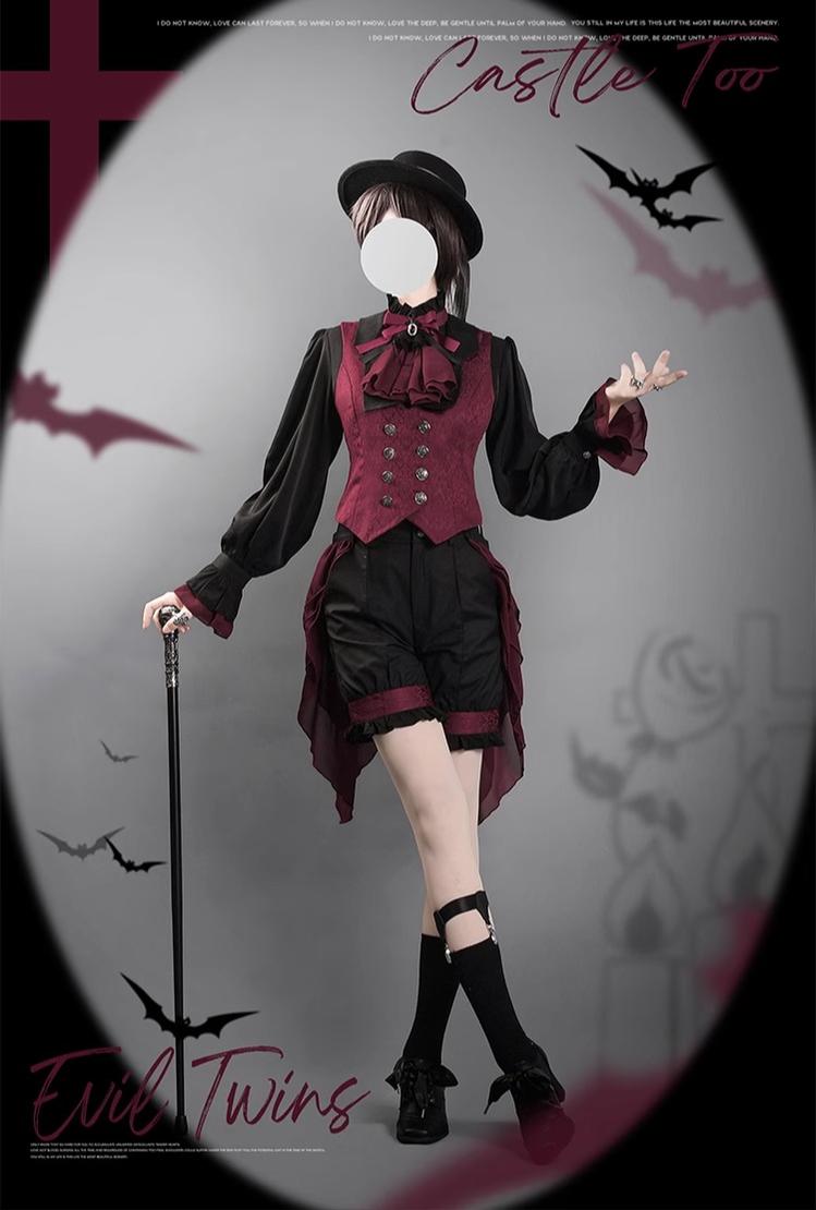 CastleToo - Evil Twins - Ouji Lolita Vest Shorts Skirt Black Red Set