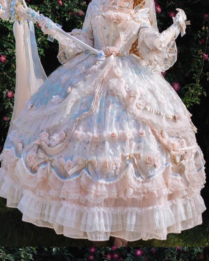 Cat Fairy~Rose Banquet~Wedding Lolita OP Dress Chiffon Princess Tea Party Dress