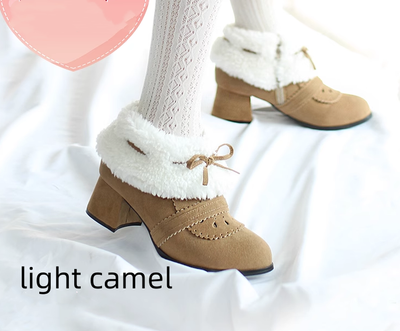 Spring Day Lolita~Sweet Lolita Women's Ankle Boots Multicolors light camel winter style [velvet lining] 37 