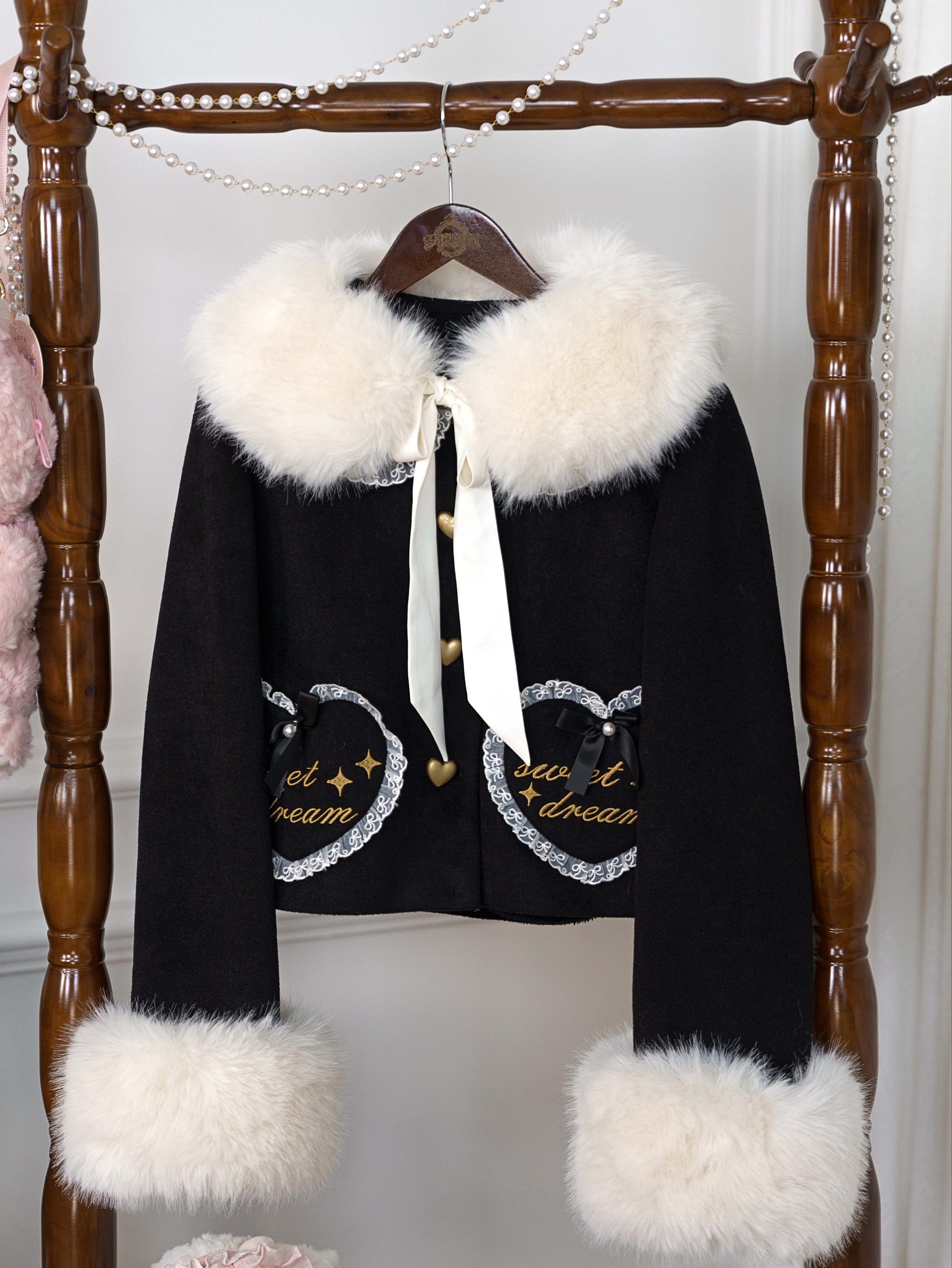 Dream Magic Box - Milk Puff - Winter Fleece-lined Sweet Lolita Coat, Detachable Collar