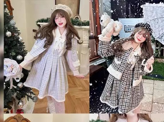 Hard Candy~Plus Size Lolita Dress Plaid Print Lolita Coat Set   