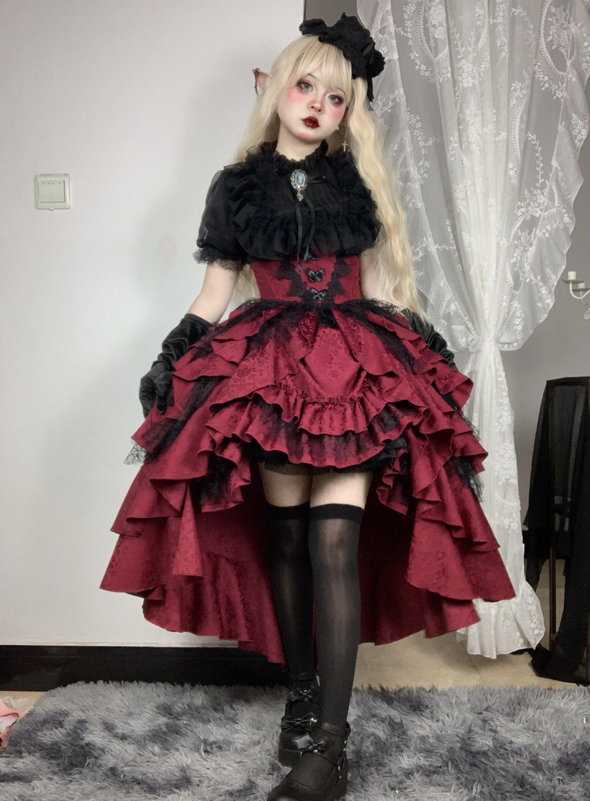 Mistshroud Manor - Gothic Lolita Blouse & Boned Waist SK, Drawstring Lift-up Hem 45909:867729