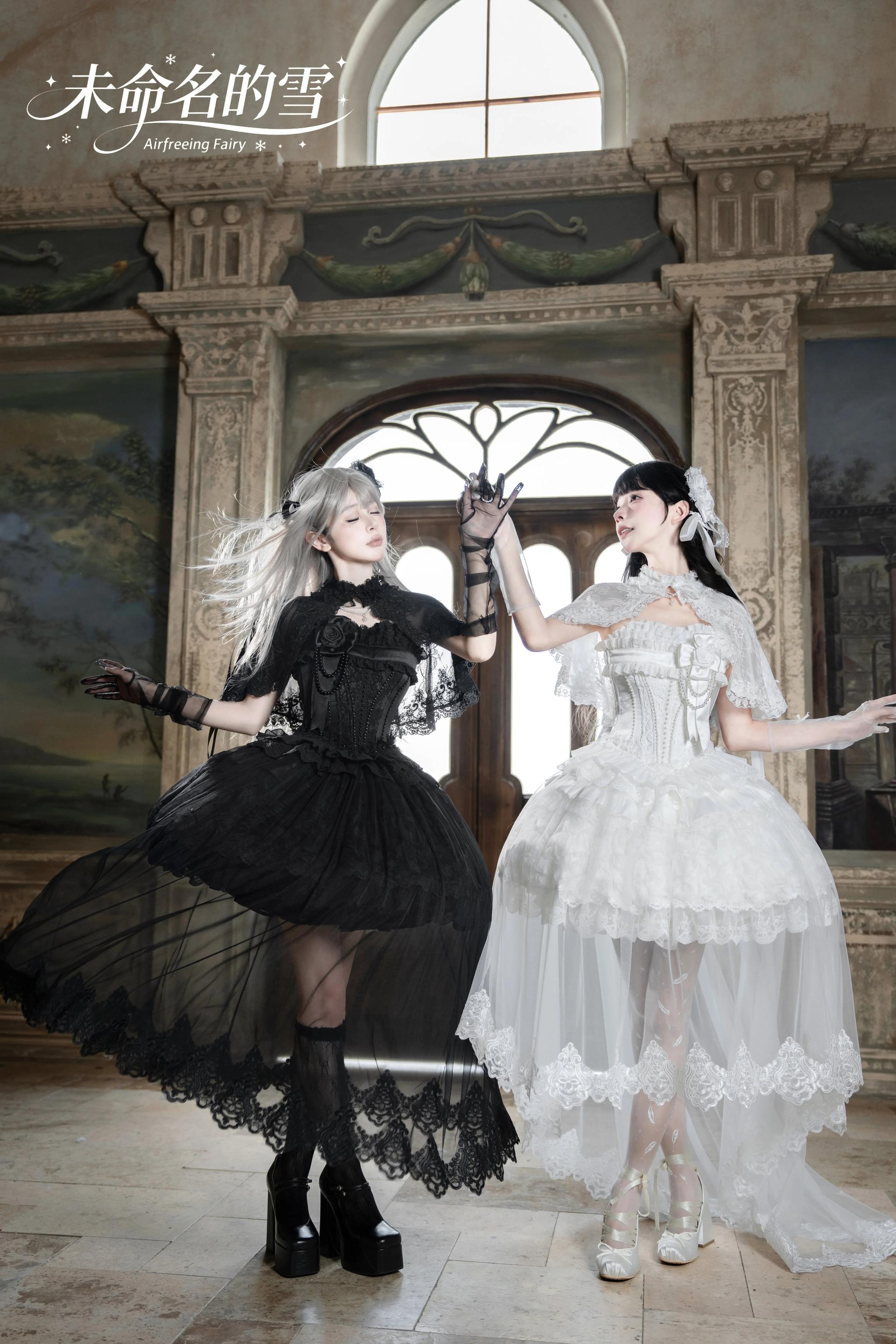 Nameless Snow - Classic Lolita Corset JSK Dress, Detachable Cape 45683:859005