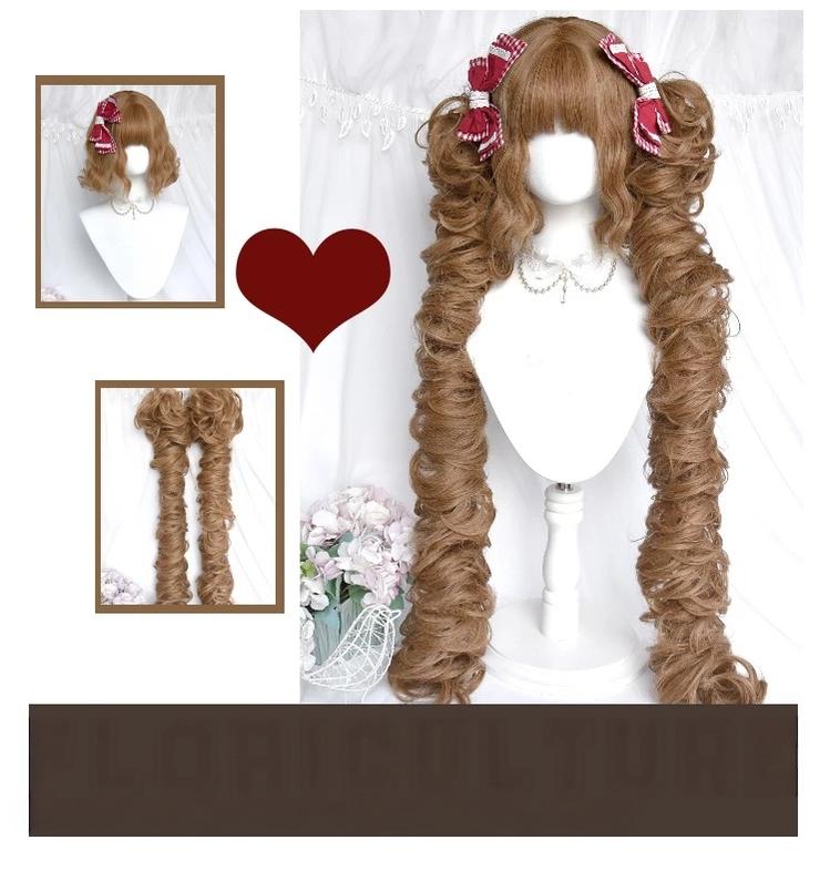 Flaxen Golden Brown Elegant Lolita Wig, Detachable Ponytails 46087:874311