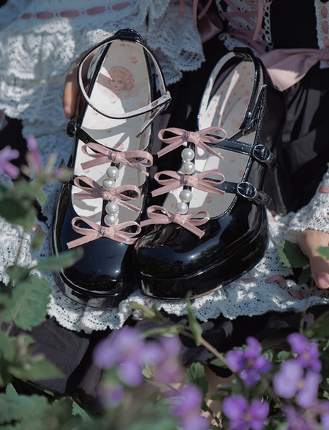 Pure Tea For Dream~Sweet Lolita Platform Pearl Bow Shoes   
