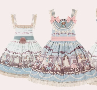 With Puji~Brown Doll House~Kawaii Lolita Brown Print JSK and OP Dress   