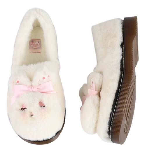 Sheep Puff~Rabbit Fur~Sweet Lolita Shoes Plush Rabbit Winter Lolita Shoes white 34 