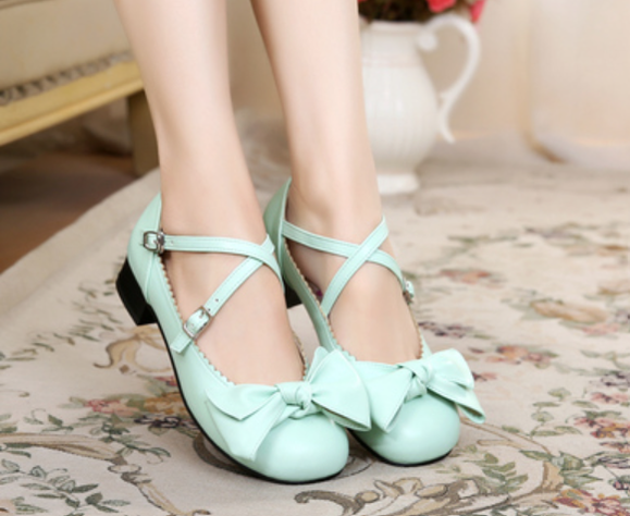 Sosic~Bow and Low Heel Cross Band Lolita Leather Shoes (34 35 36 37 38 39 40 41 42) 12944:185550