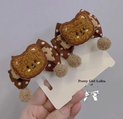 Pretty Girl Lolita~Sweet Lolita Chocolate Color Bear Headdresses a pair of shoe clips(please tell us if need side clip version)  