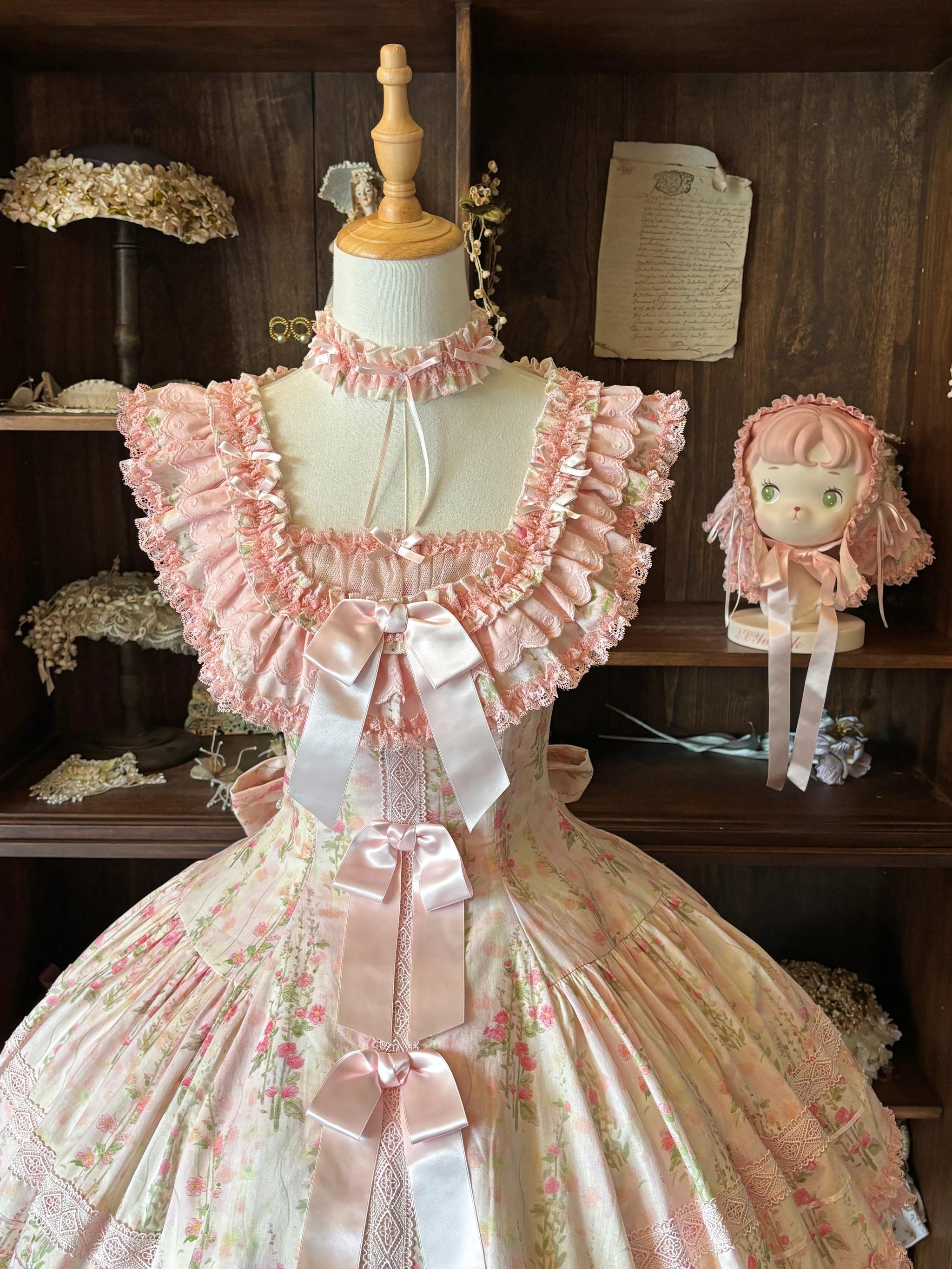 Prologue Rose - Cotton Classic Lolita Pink JSK Dress, Rose Print 45828:864120
