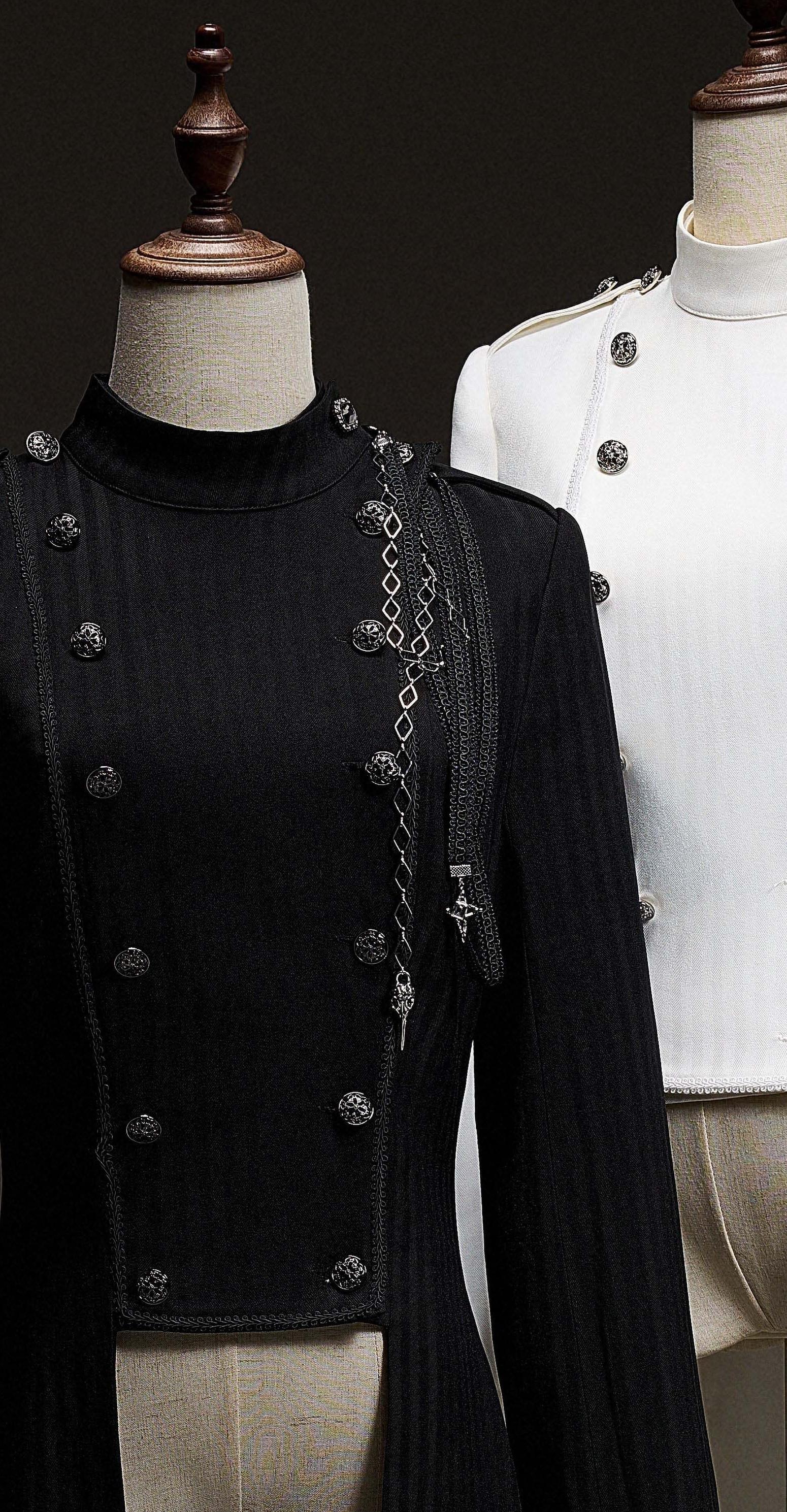 Eternal Moonlit Night - Ouji Lolita Coat, Double-Breasted High-Low Hem Black Shoulder Accessories Only XS