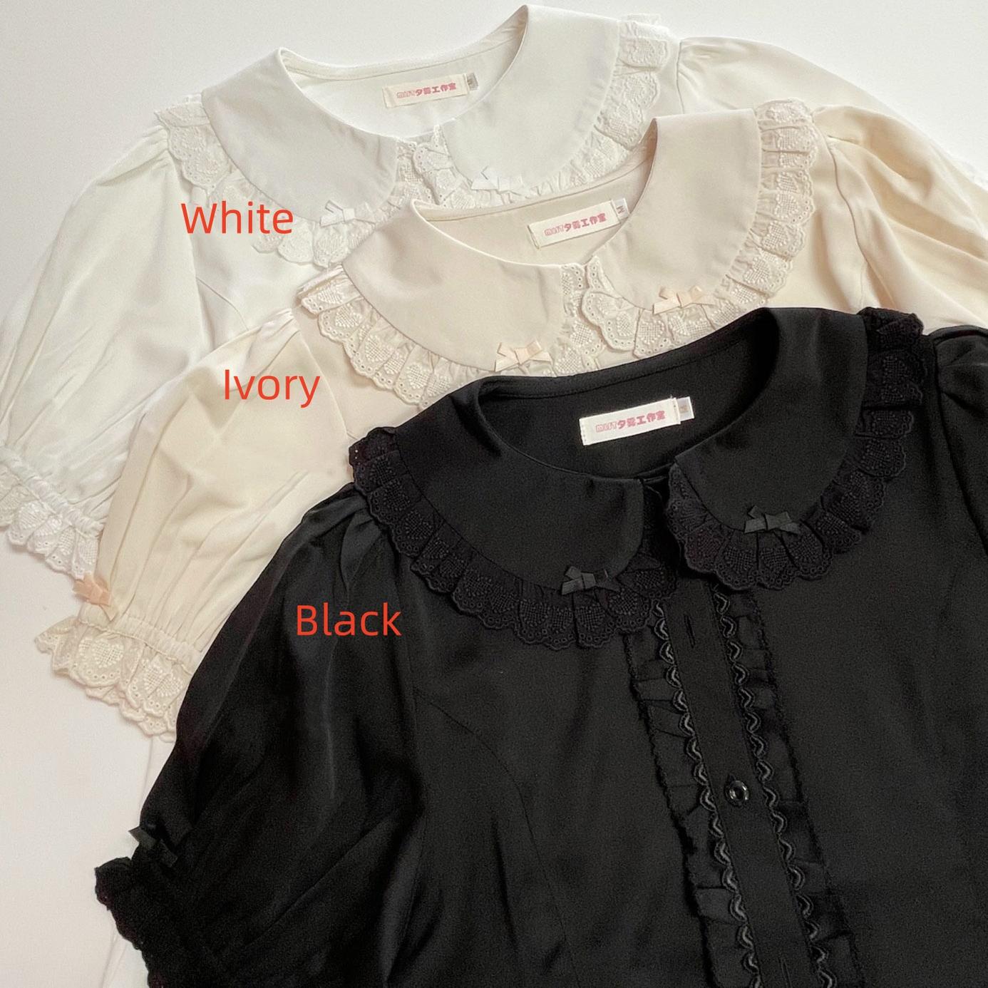 MIST - Sweet Short Sleeve Chiffon Lolita Blouse S Black - in stock