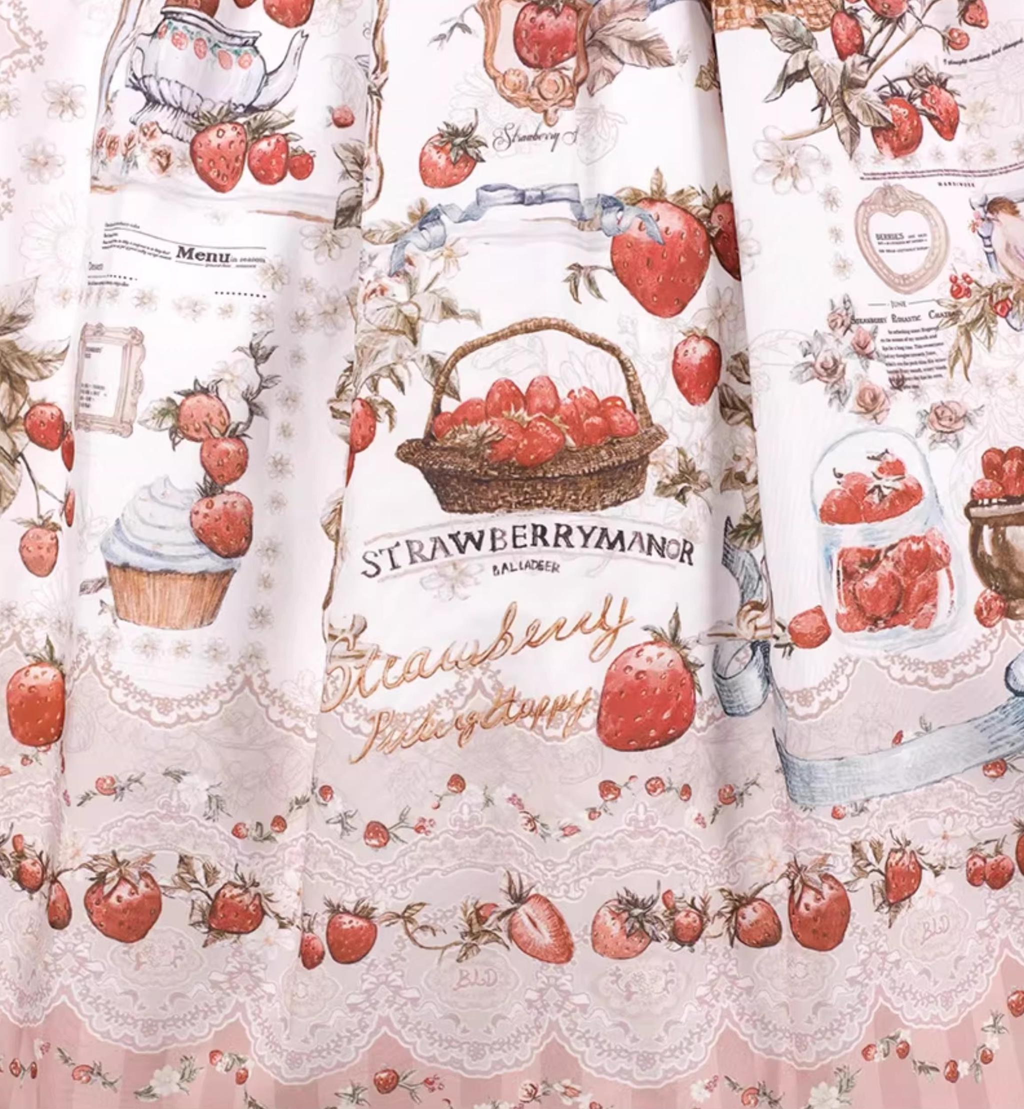 Strawberry Manor - Printed Sweet Lolita JSK Dress, Box Pleats 45025:832947