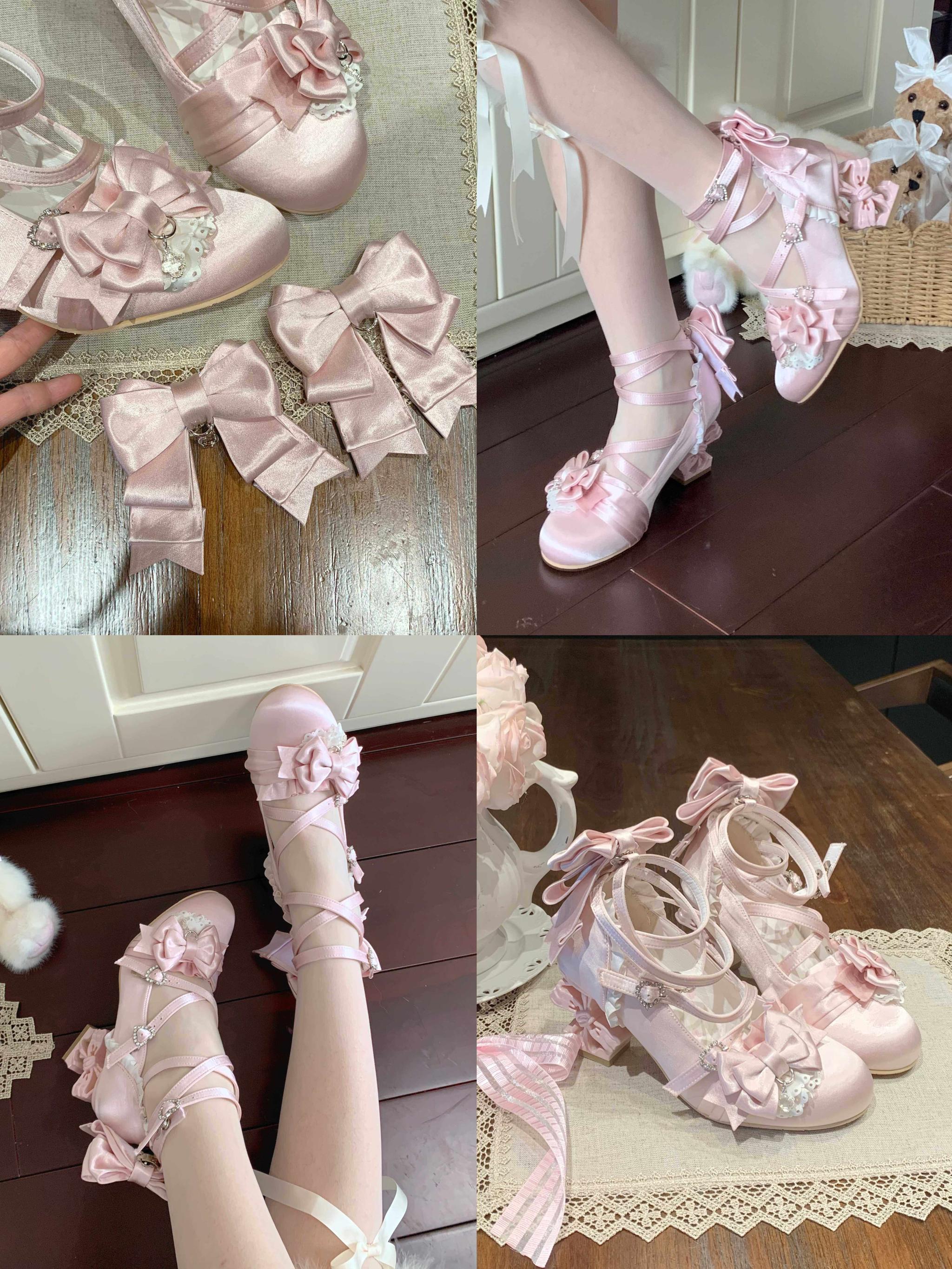 Thousand Knots - Classic Lolita Satin Heels Shoes, Bow-shaped Heel 45207:840801