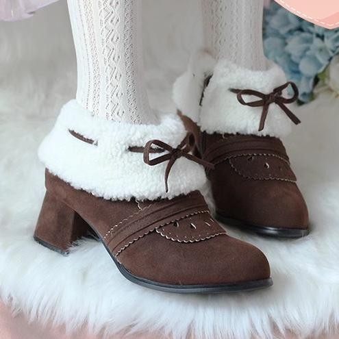 Spring Day Lolita - Sweet Lolita Women's Ankle Boots Multicolors chocolate color winter style [velvet lining] 36