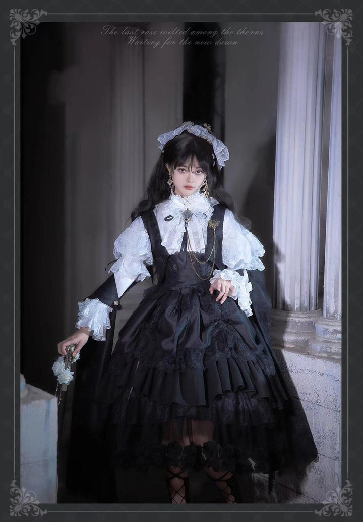 (BFM)Bramble Rose~Rose Deacon~Elegant Lolita Dress Black and White OP