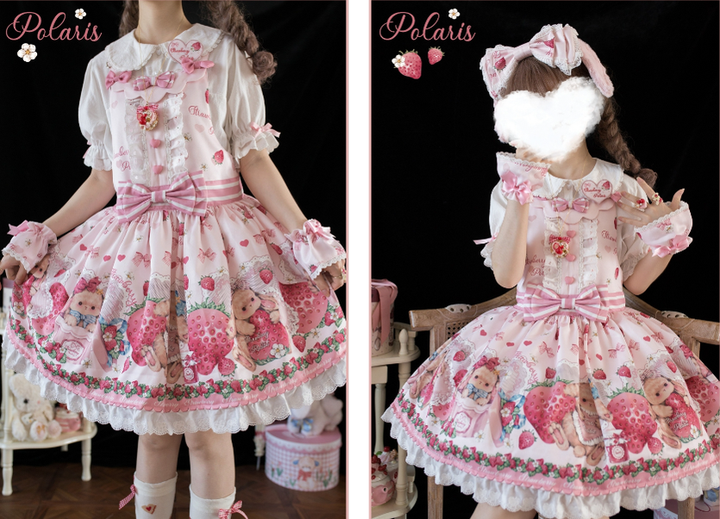 Polaris Lolita~Rabbit Berry Gift Box~Sweet Lolita Salopette and Dress Set   